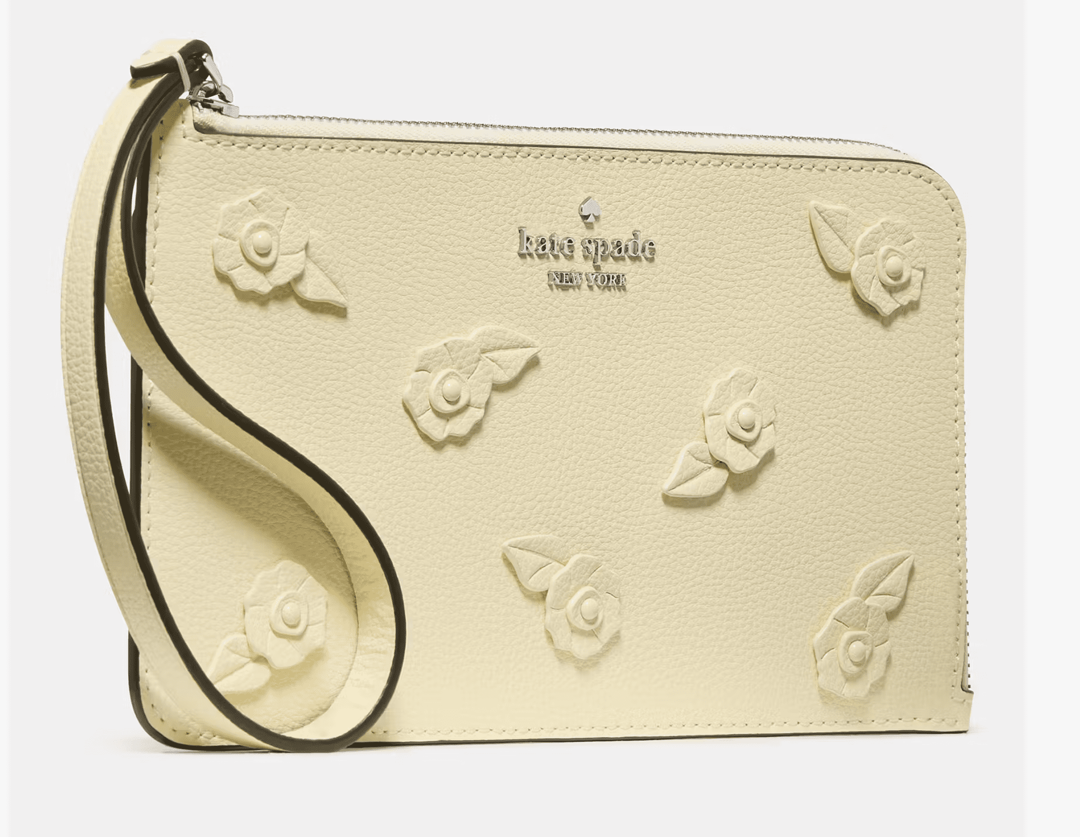 Kate Spade New York Lucy Floral Pebbled Leather Wristlet Purse, Compact Clutch with Zip Closure