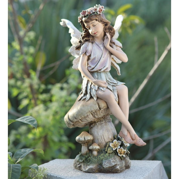 Napco 16.5" Whimsical Fairy Sitting on a Mushroom Outdoor Patio Garden