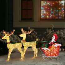 Ktaxon 4ft Golden Reindeer & Sleigh Set, LED Lighted Outdoor Christmas Decoration