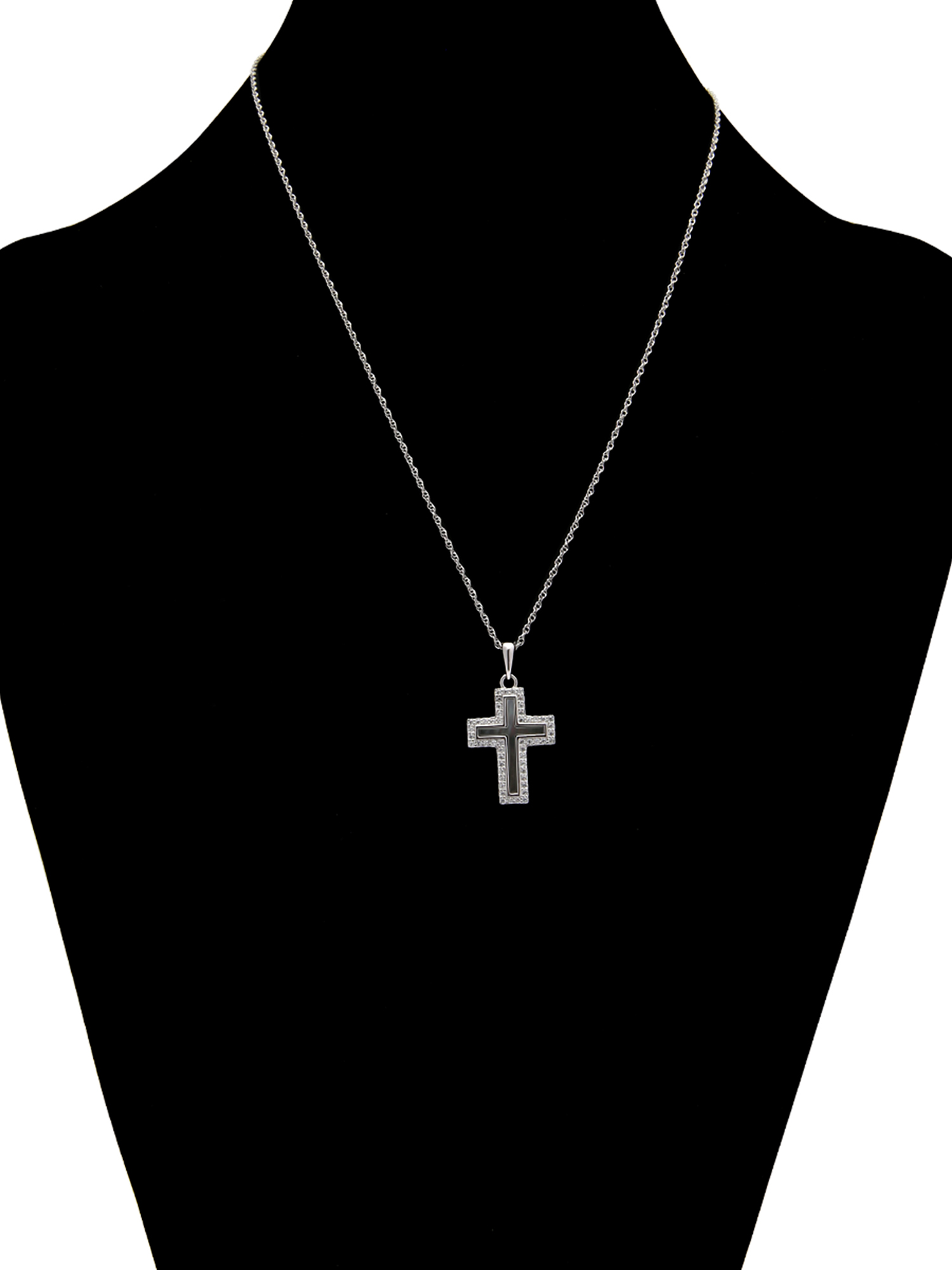 Brilliance Fine Jewelry Simulated Diamonds & Mother of Pearl Cross Pendant in Sterling Silver
