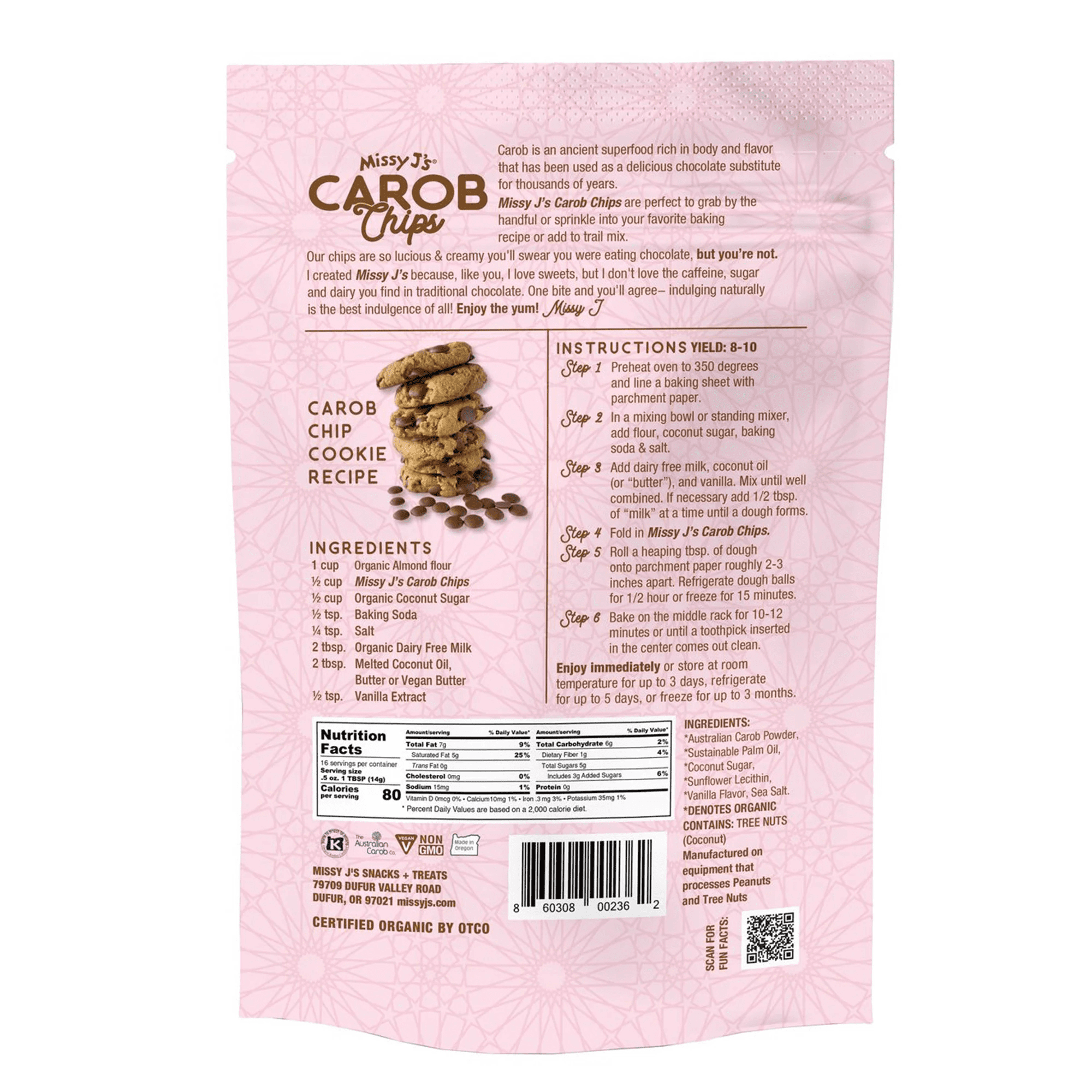 Missy J’s Organic Carob Chips Made with Coconut Sugar Healthy Snacks 8 oz 3 Pack