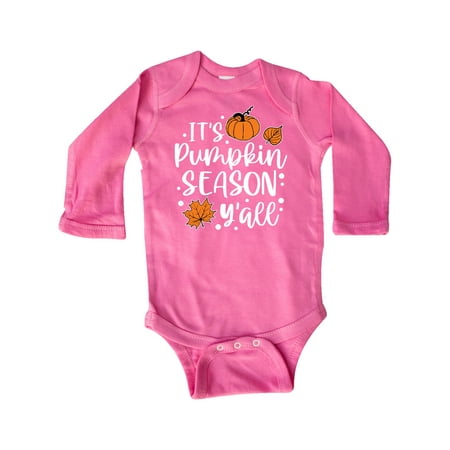 

Inktastic Thanksgiving It s Pumpkin Season Y all with Fall Leaves Gift Baby Boy or Baby Girl Long Sleeve Bodysuit