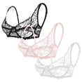 thumbnail image 2 of iHPH7 3 Pack Women's Lace Bras Unlined Underwire Support Unpadded Floral Sheer Bra Set with Adjustable Straps Comfort Daily Wear Hot Pink 38, 2 of 9