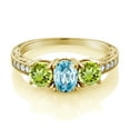 thumbnail image 2 of Gem Stone King 2.47 Ct Oval Blue Zircon Green Peridot 18K Yellow Gold Plated Silver Moissanite Ring (Size 6), 2 of 4