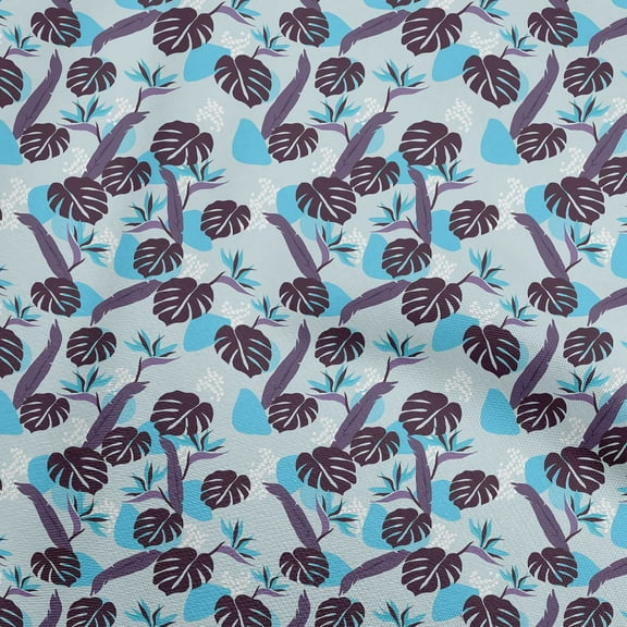 oneOone Polyester Spandex Light Blue Fabric Tropical Leaf Diy Clothing Quilting Fabric Print Fabric By Yard 56 Inch Wide