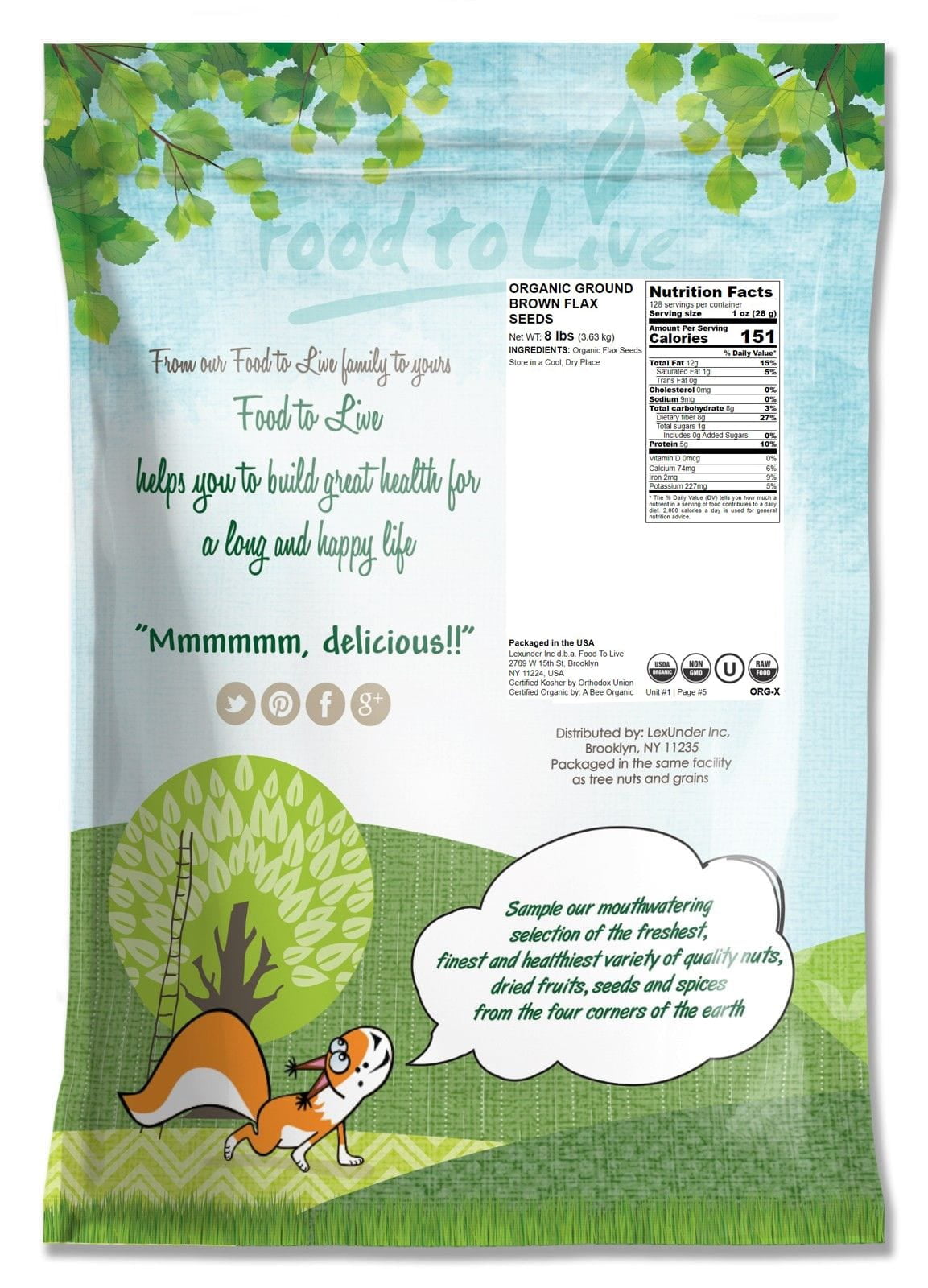Organic Brown Milled Flax Seeds, 8 Pounds — Non-GMO, Raw, Vegan, Kosher — by Food to Live
