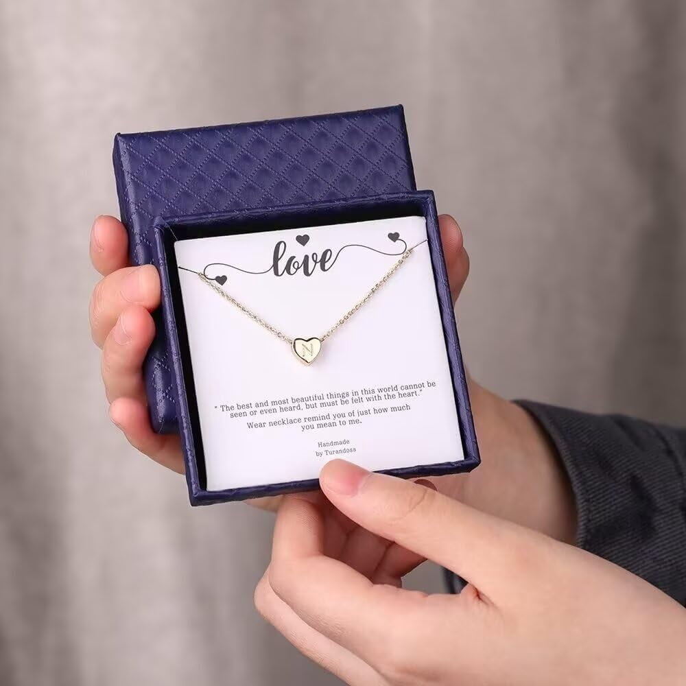 Turandoss 14K Gold Plated Charm Tiny Heart Initial Pendant Necklace for Women Jewelry Personalized Birthday Teacher Appreciation Mothers Day Graduation Gifts for Her Mom Kids Teen Girls Wife Ideas