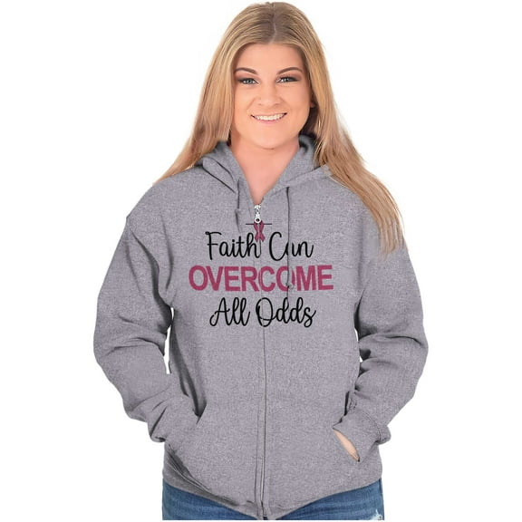 Breast Cancer Ribbon Christian Faith Zip Hoodie Sweatshirt Women Brisco Brands S