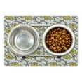 thumbnail image 1 of Grey and Yellow Pet Mat for Food and Water, Pattern with Chrysanthemum Flowers Illustration in Vintage Style, Non-Slip Rubber Mat for Dogs and Cats, 18" X 12", by Ambesonne, 1 of 1