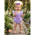 thumbnail image 5 of Cjfdfy Newborn Baby Girl Summer Clothes Baby Girls Mama's Little Bestie Daddy's Little Girl Outfit Ruffled Sleeveless Bow Embroidery Plaid Romper Headband Set, 5 of 9