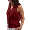 thumbnail image 4 of WCMZJ Womens Vests Crop Tank Tops 2024 Linen Button Down Casual Sleeveless Vest Blazer Solid Color V Neck Jacket Outwear, 4 of 5