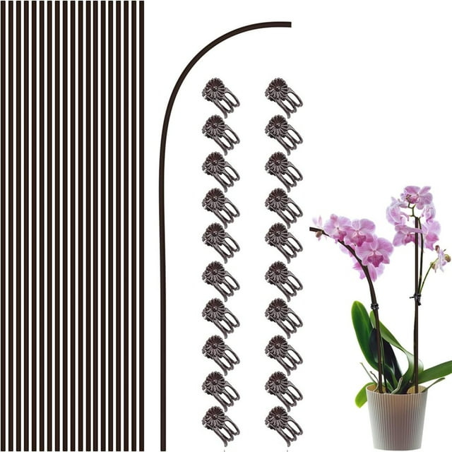 CUITING 20 Pieces Metal Plant Stakes with 20 Pieces Orchid Clips Orchid Support Sticks and Clips Flexible Garden Plant Stakes for Supporting Stems Vines Stalks Grow Upright