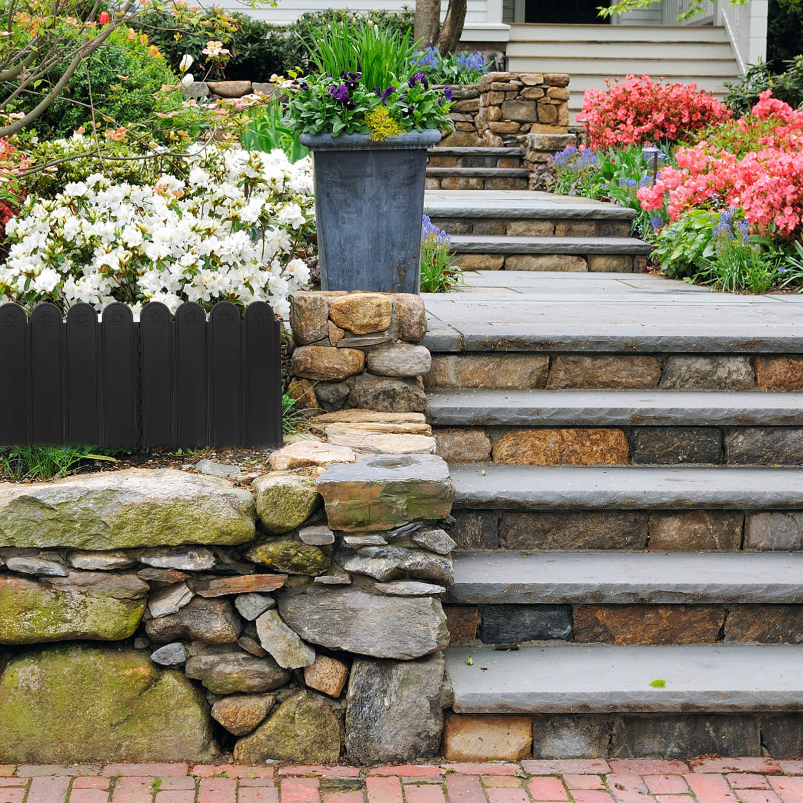 Baluue Black Plastic Outdoor Fence Panel - Reusable Garden Edging and Decorative Barrier for Yard, Lawn, and Landscaping