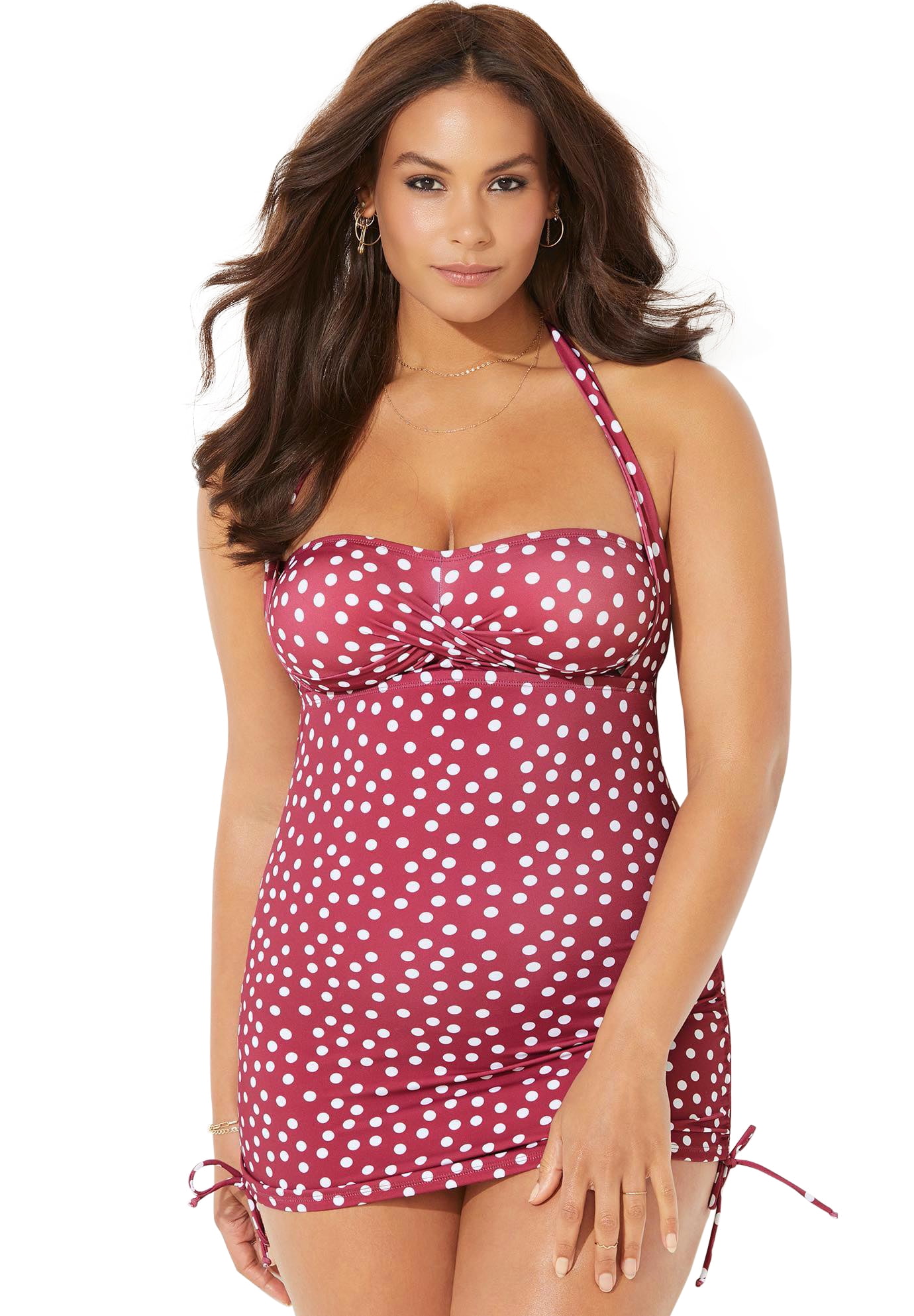 Swimsuits For All Women S Plus Size Adjustable Sheath One Piece Swimsuit Red White Dot Walmart Com