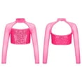 thumbnail image 5 of Zaldita Kids Girls Sequin Mock Neck Long Sleeve Gymnastics Dance Crop Top Jazz Hip Hop Athletic Shirt Streetwear Hot Pink 16, 5 of 6
