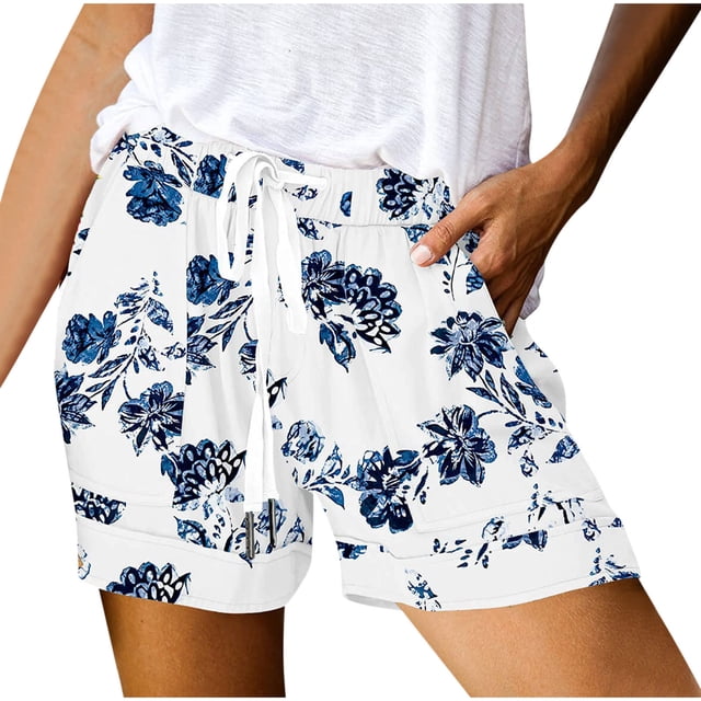 Women's Plus Size Elastic Waist Shorts, Drawstring Casual Comfortable Lounge Shorts with Pockets, Lightweight Polyester for Home, Outdoor, Summer, Spring, Travel, Beach