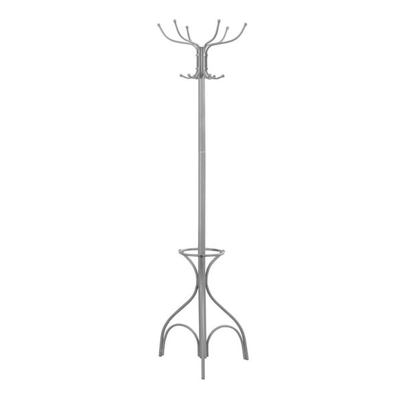 Monarch Specialties Coat Rack, Hall Tree, Free Standing, 12 Hooks, Entryway, 70"h, Umbrella Holder, Bedroom, Metal, Grey, Contemporary, Modern
