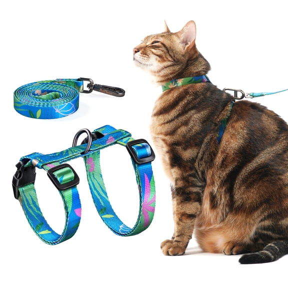 PetThem Cat Harness and Leash, Small Large Cats Harness Escape Proof, Adjustable Soft Lightweight Step-in Kitten Harness and Leash Set for Walking Travel, Tropical Green