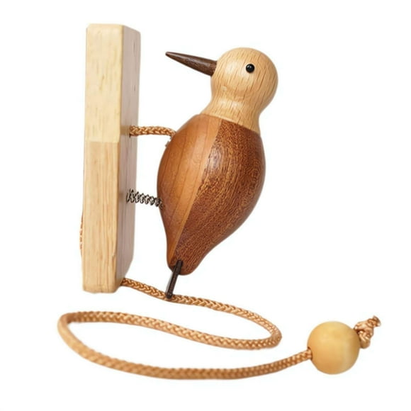 Wooden Self Adhesive Woodpecker Door Knocker Bird Shaped Door Woodpecker Knocker Doorbell with Pull Rope Wooden Door Knocker for Room Door Doors for Rooms
