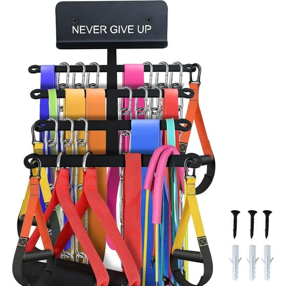 Resistance Rack Band Storage Hanger Gym Equipment Organizer Pull Up Bands Jump Ropes, Never Give Up Gym Décor Storage Rack for Home Gym