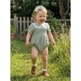 thumbnail image 5 of Aojekbee Baby Girl Summer Romper Fashionable Flower Trim Short Bubble Sleeve Smocked Jumpsuit with Headband, 5 of 9