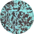 thumbnail image 1 of Ahgly Company Machine Washable Indoor Round Abstract Turquoise Blue Modern Area Rugs, 3' Round, 1 of 4