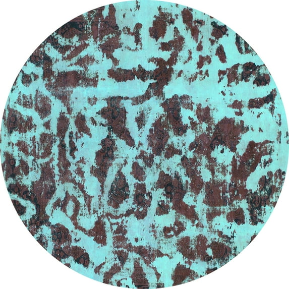 Ahgly Company Machine Washable Indoor Round Abstract Turquoise Blue Modern Area Rugs, 3' Round