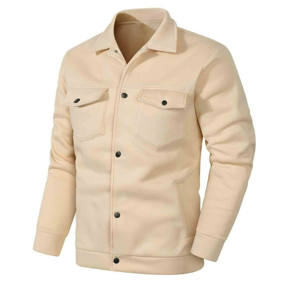 USNSM Men's Polar Fleece Shacket Fall and Winter Long Sleeve Casual Button Down Shirt Woolen Jacket with Flap Pockets Yellow XL
