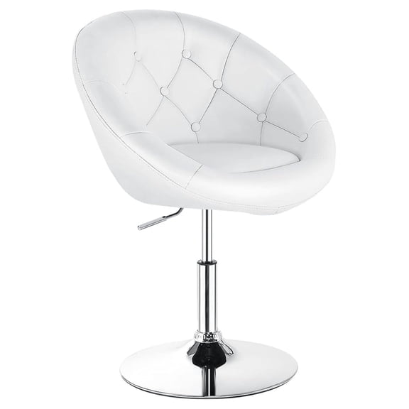 Swivel Vanity Chair, Height Adjustable Swivel Accent Chair w/ Frame, Modern Round Tufted Makeup Chair for Living Room, Bedroom, Lounge (1, White)