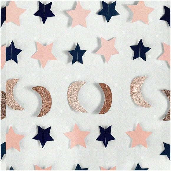 Starry Night Garland: Navy Blue, Pink & Rose Gold for Magical Celebrations, Baby's Room, and More!