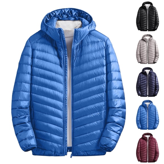 KeShDi Winter Coats for Men's Solid Color Zippered Pockets Fashionable Standing Collar Lightweight Business Down Jacket Blue 4X