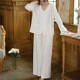 thumbnail image 3 of SWSMCLT Women's Cotton Pajama Set Lounge Set Soft Button Up Sleepwear V Neck Princess Frill Ruffle Pj Set Long Sleeve Pants White X-Large, 3 of 4