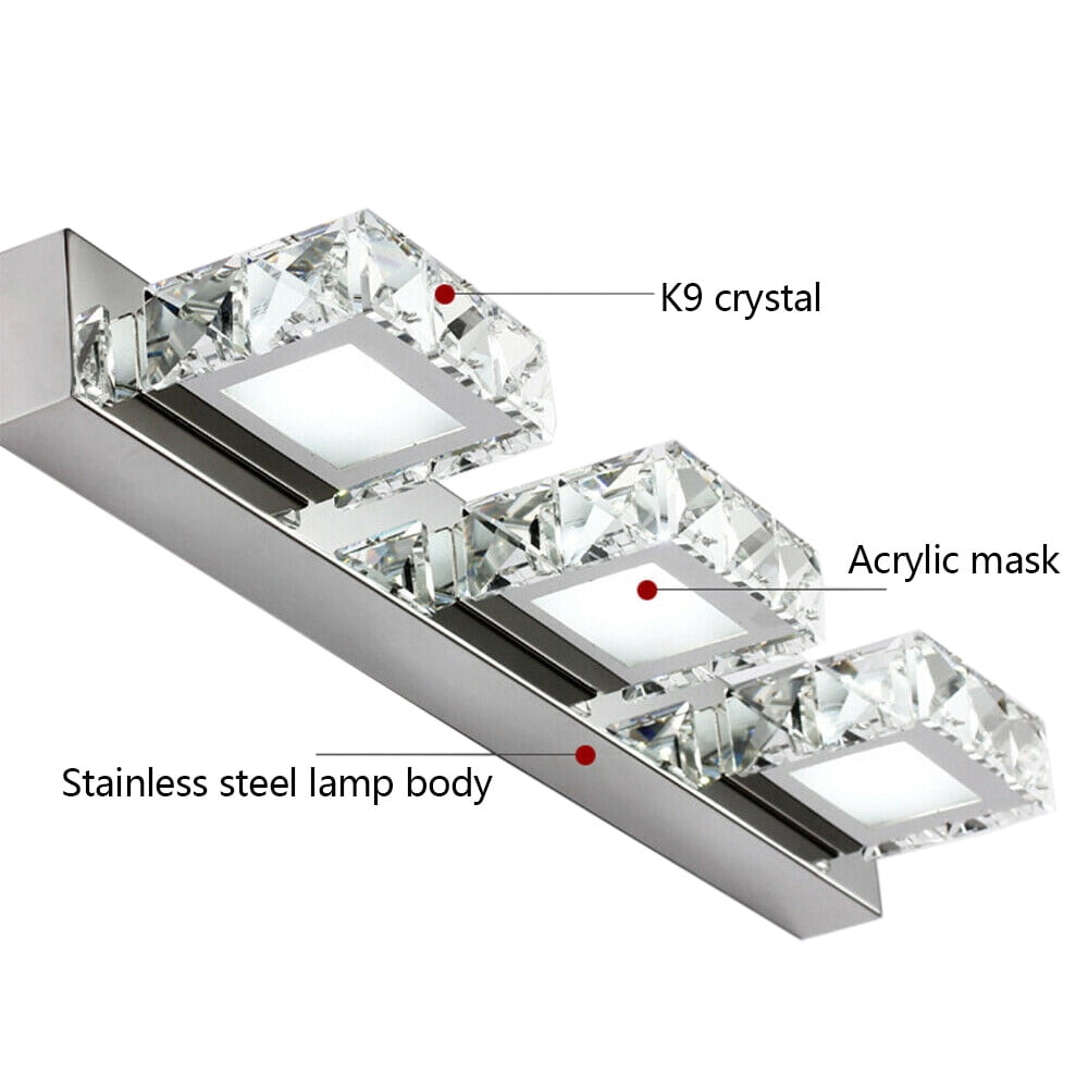 LED Silver Modern Wall-Mounted Makeup Front Mirror Light Vanity Wall Lamp Acrylic+Crystal For Bathroom