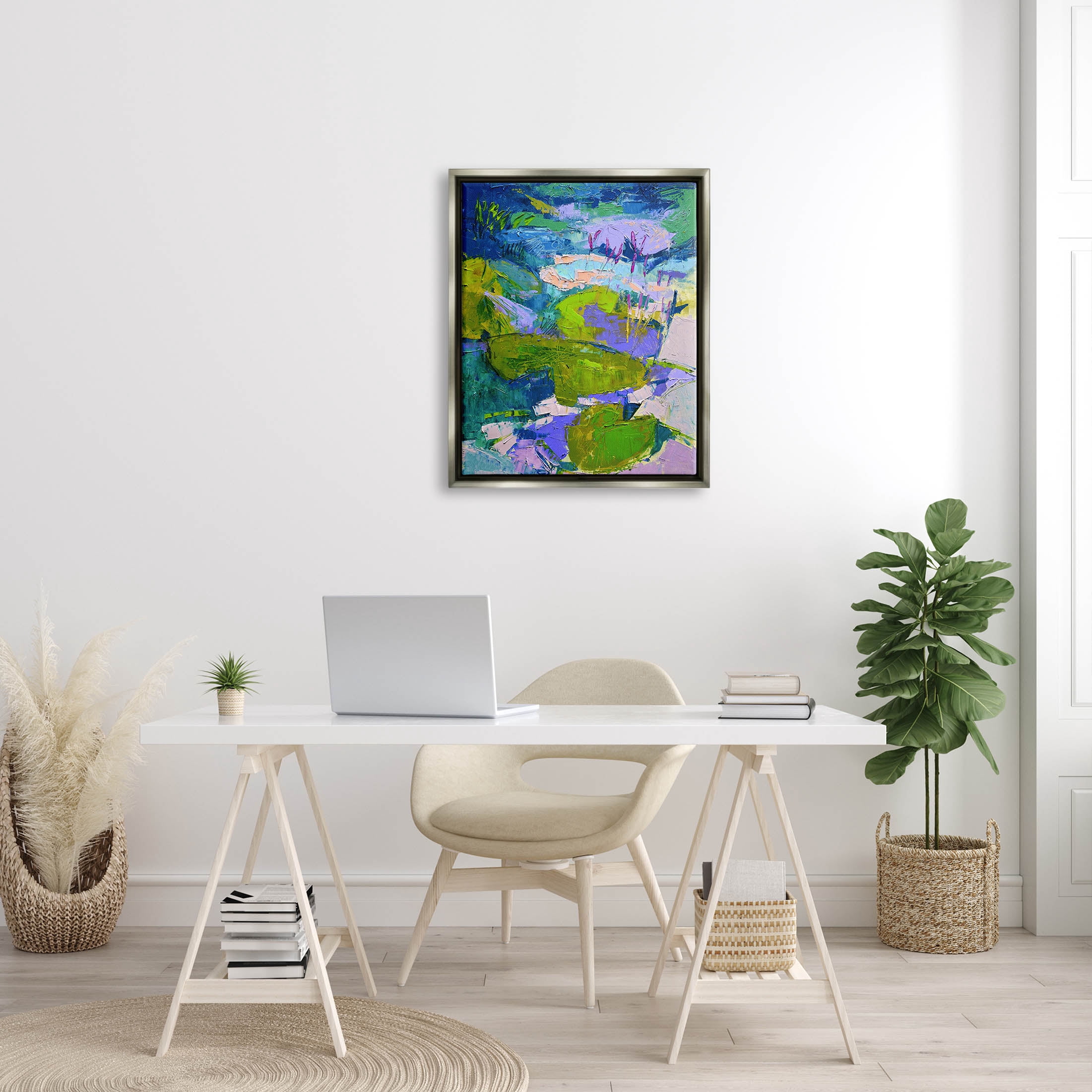 Stupell Industries Vivid Pond Lily Lotus Flowers Floating Painting Luster Gray Floating Framed Canvas Print Wall Art, Design by Dorothy Fagan
