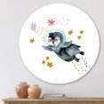 thumbnail image 2 of Designart 'Little Penguin Flying Planets and Stars I' Farmhouse Circle Metal Wall Art 11x11 - Disc of 11, 2 of 5