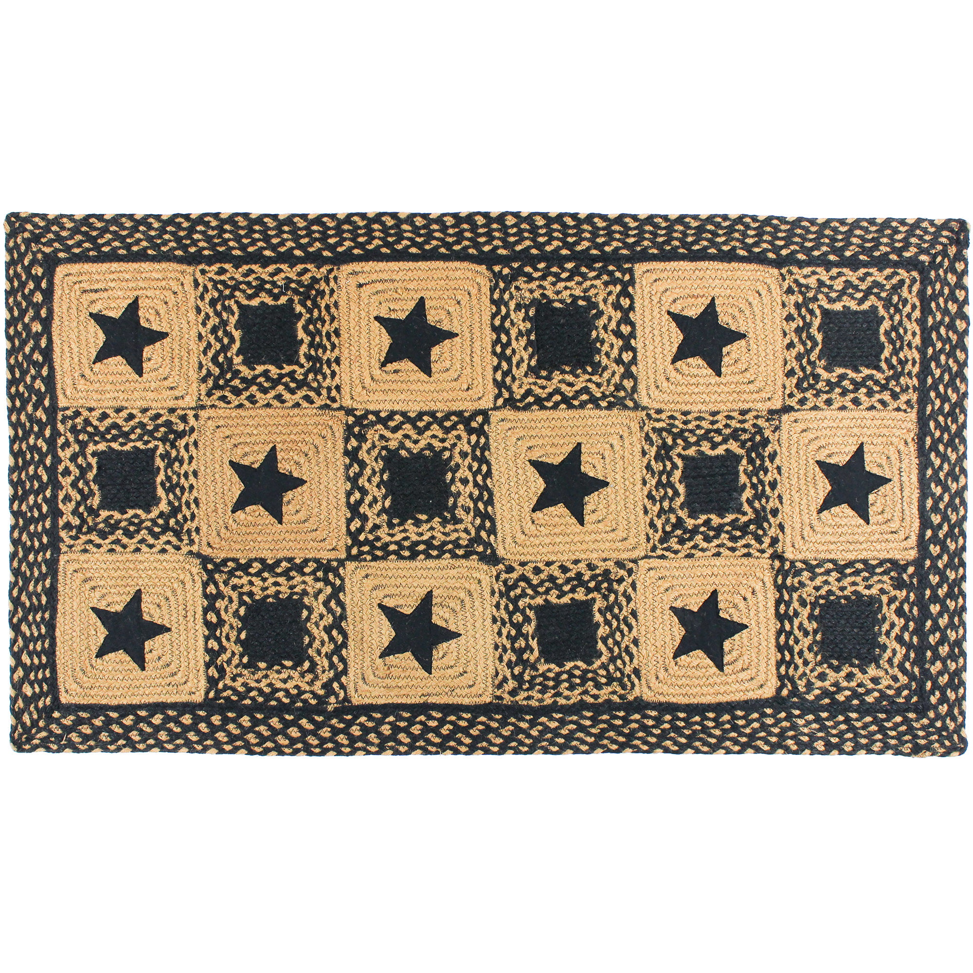 Country Star Rectangle Braided Rug, Primitive Country Area Rugs