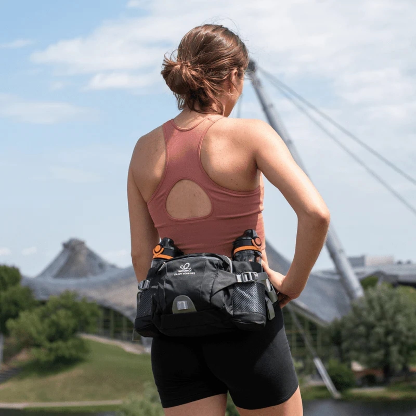 WATERFLY Unisex Large Capacity Hiking with Bottle Holder Nylon Fanny Pack Waist Bag,Black