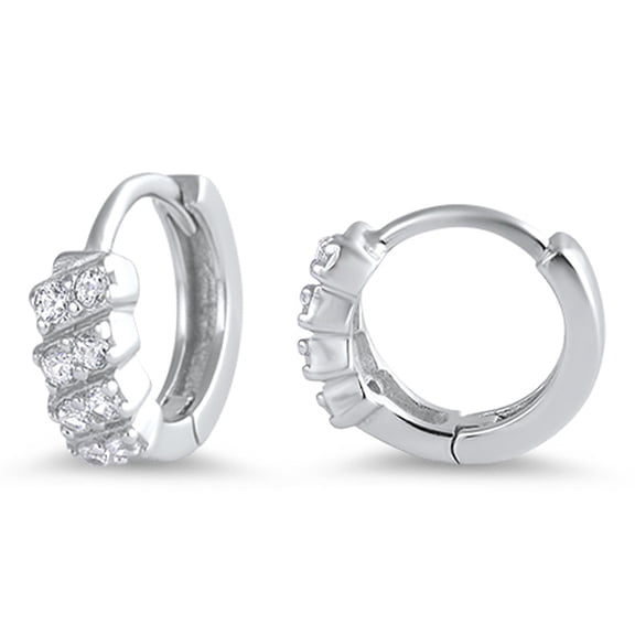 Huggie Hoop Sideways Burst Clear CZ .925 Sterling Silver Huggie Hoop Earrings Jewelry Female