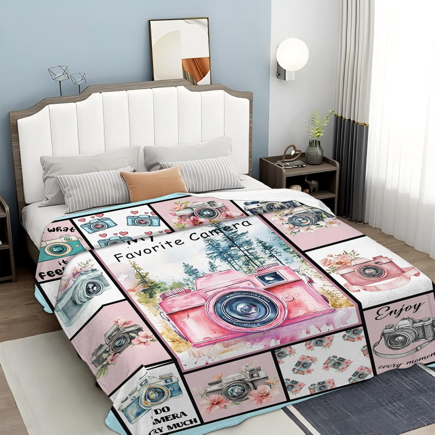 Camera Blanket Gifts for Womens Girls Flannel Photography Throw Blanket Ultra Soft Cozy Fleece Decor Blankets Gift for Kids Boys Couch Sofa Bed 80" x 60"