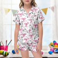thumbnail image 2 of Easter Pajamas Baby Girl Bunny Print and Egg Print Shorts Home Pajamas Set Cute Button-Up Sleepwear for Kids and Girls Pink,3-4 Years, 2 of 5