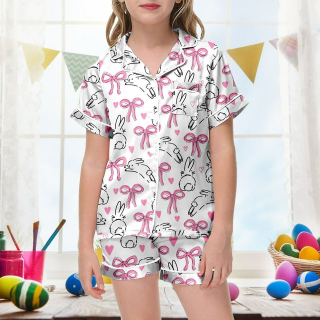 WEAIXIMIUNG Ensemble de Pyjama à Manches Courtes Confortable et Élégant pour Enfants Pâques 130