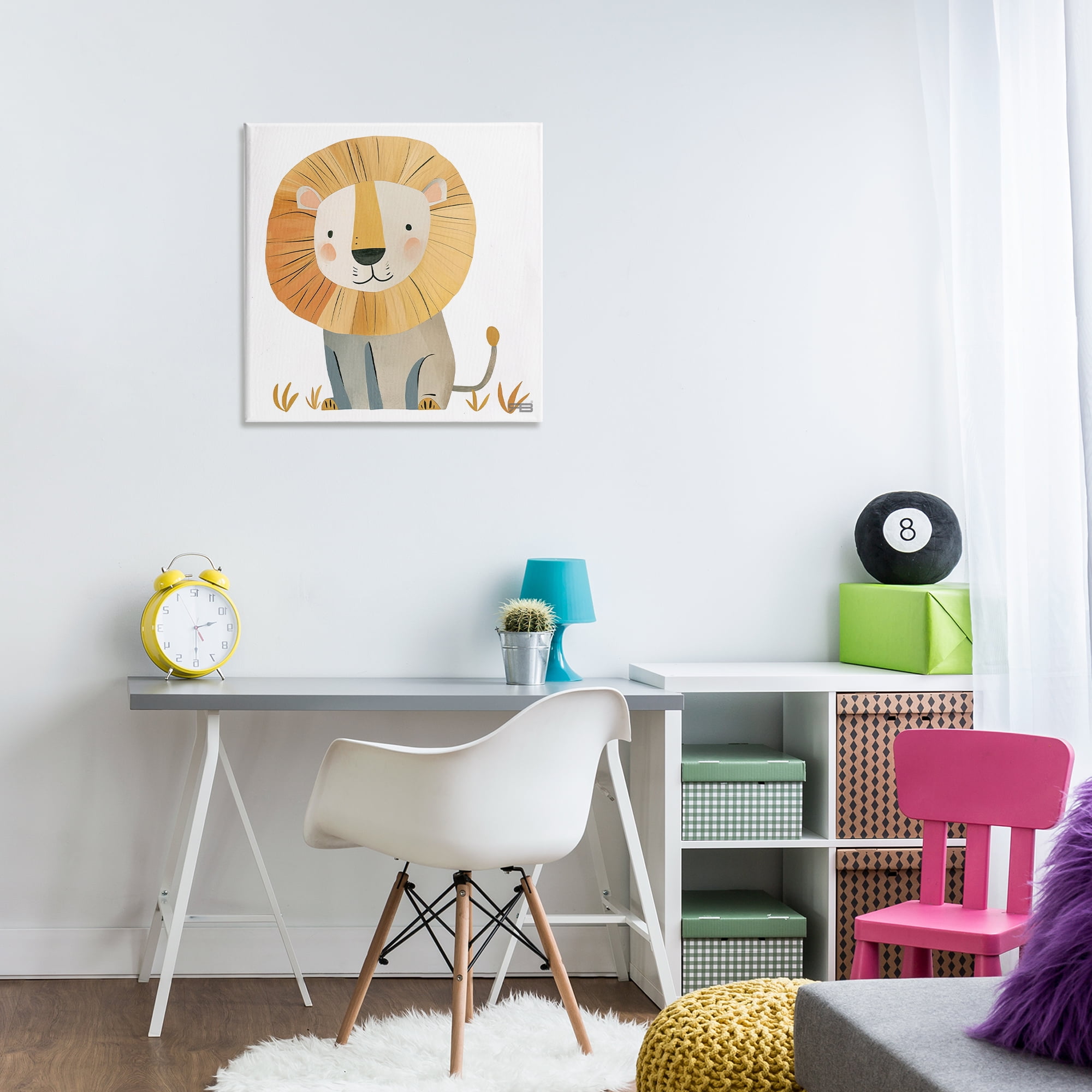 Stupell Industries Smiling Whimsical Lion Animals Painting Wrapped Canvas Art Print Wall Art, 24 x 24