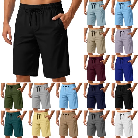 Shorts for Men Summer Casual Shorts Solid Color Mens Shorts Elastic Waist Mens Shorts Athletic Lightweight Shorts with Pocket, Black-S