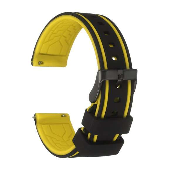 Uxcell Silicone Watch Bands 20mm Width Soft Quick Release Rubber Watch Bands with Matte Black Buckle for Men Women, Black Yellow