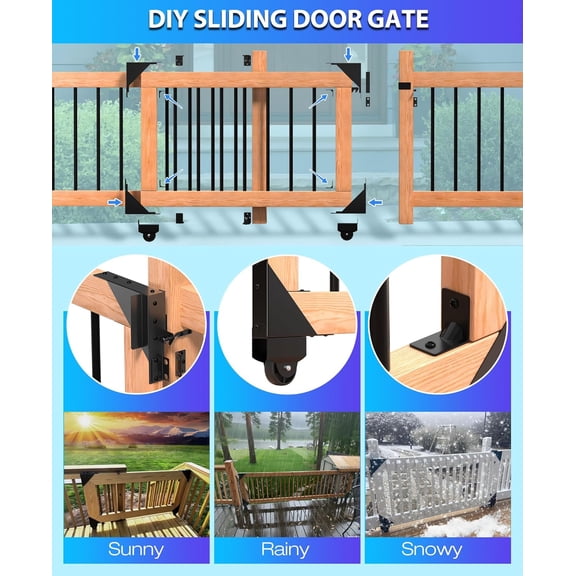 Sliding Gate Kit Heavy Duty Rolling Gate Hardware Kit with Gate Latch for Smooth, Secure Gate Operation, Black