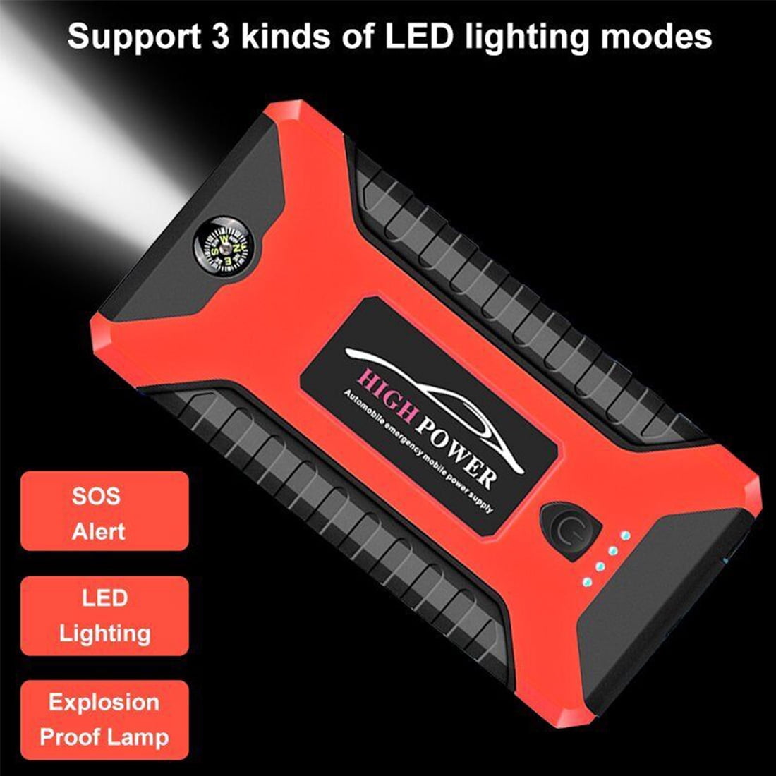 Car Jump Starter,Battery Jump Starter with USB Quick Charge(for All Gas or Diesel Engine) Charger Booster Powerbank Car, Portable Power Bank Charger with Built-in LED Bright Light