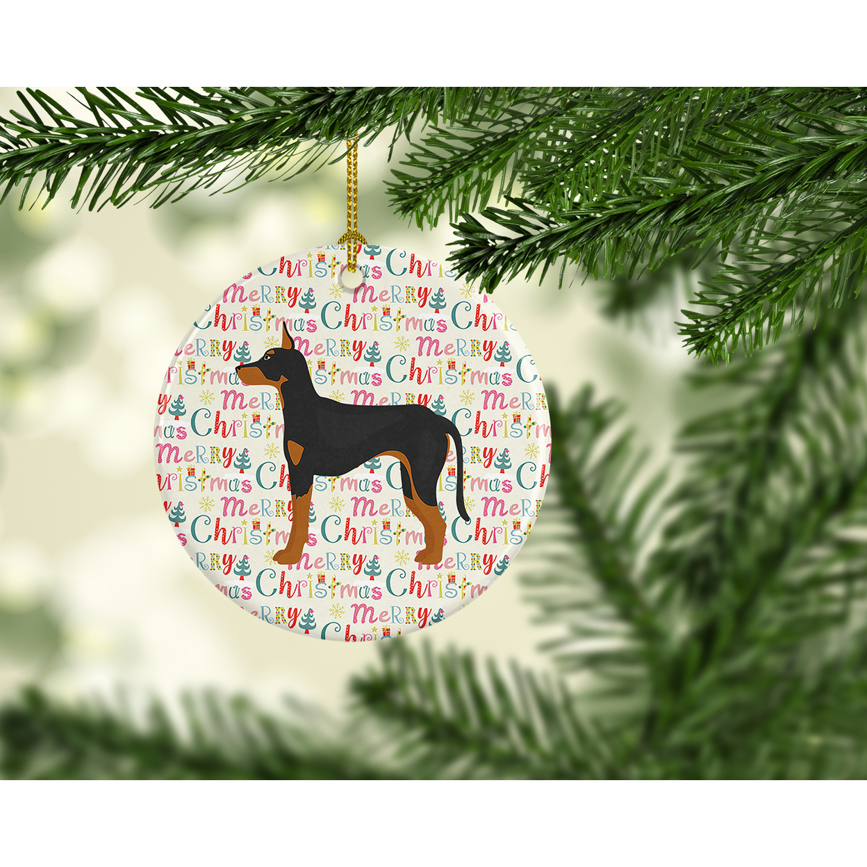 Manchester Terrier Merry Christmas Ceramic Ornament 2.8 in x 2.8 in
