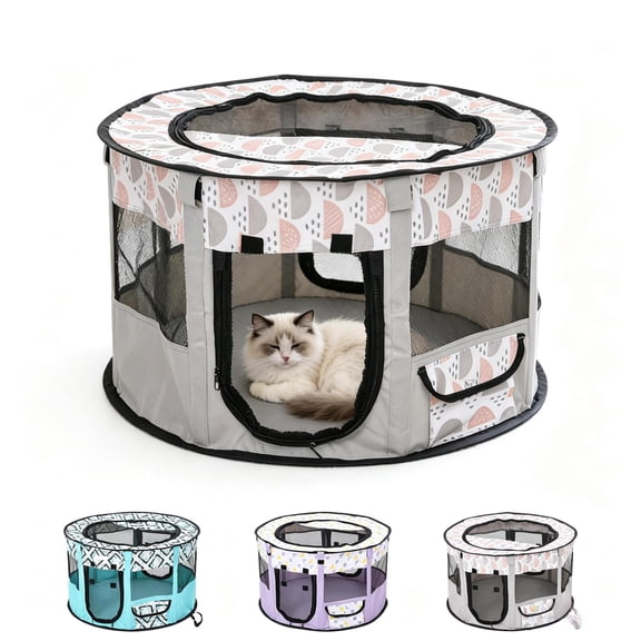 Qocolcyl Foldable Calming Cat Whelping Tent, Breathable Mesh Polyester Pet Playpen, Mosquito Proof Indoor Outdoor Birthing Bed for Kitten Puppy Summer Camping Travel,Green