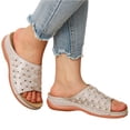 thumbnail image 5 of UDAUDU Women's Sandals Slides Wedge Open Toe Thick Sole Lightweight Slip Resistant Cozy Roman Style Beach Sandal Summer Walking Shoes Light Gray 7 Wide, 5 of 6