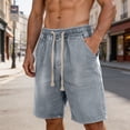thumbnail image 2 of ZToonmas Men's Elastic Waist Drawstring Denim Shorts Loose Straight Leg Casual Summer Shorts with Pockets, 2 of 8